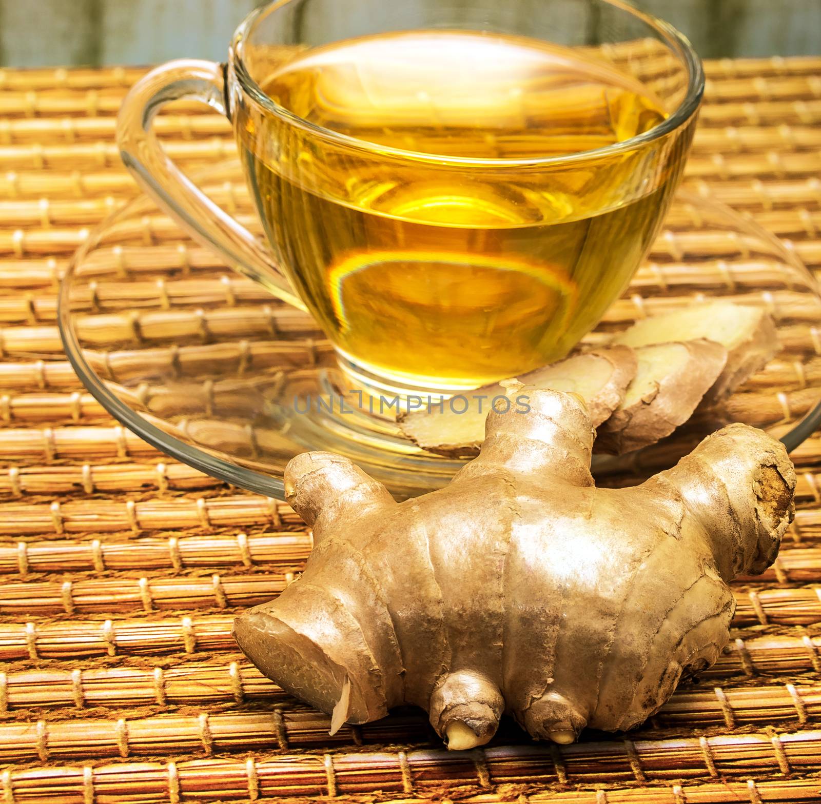 Refreshing Ginger Tea Shows Refreshed Teacup And Teacups  by stuartmiles