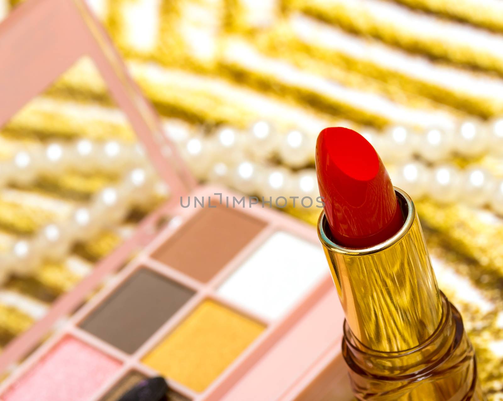 Red Lipstick Makeup Showing Beauty Products And Make-Up