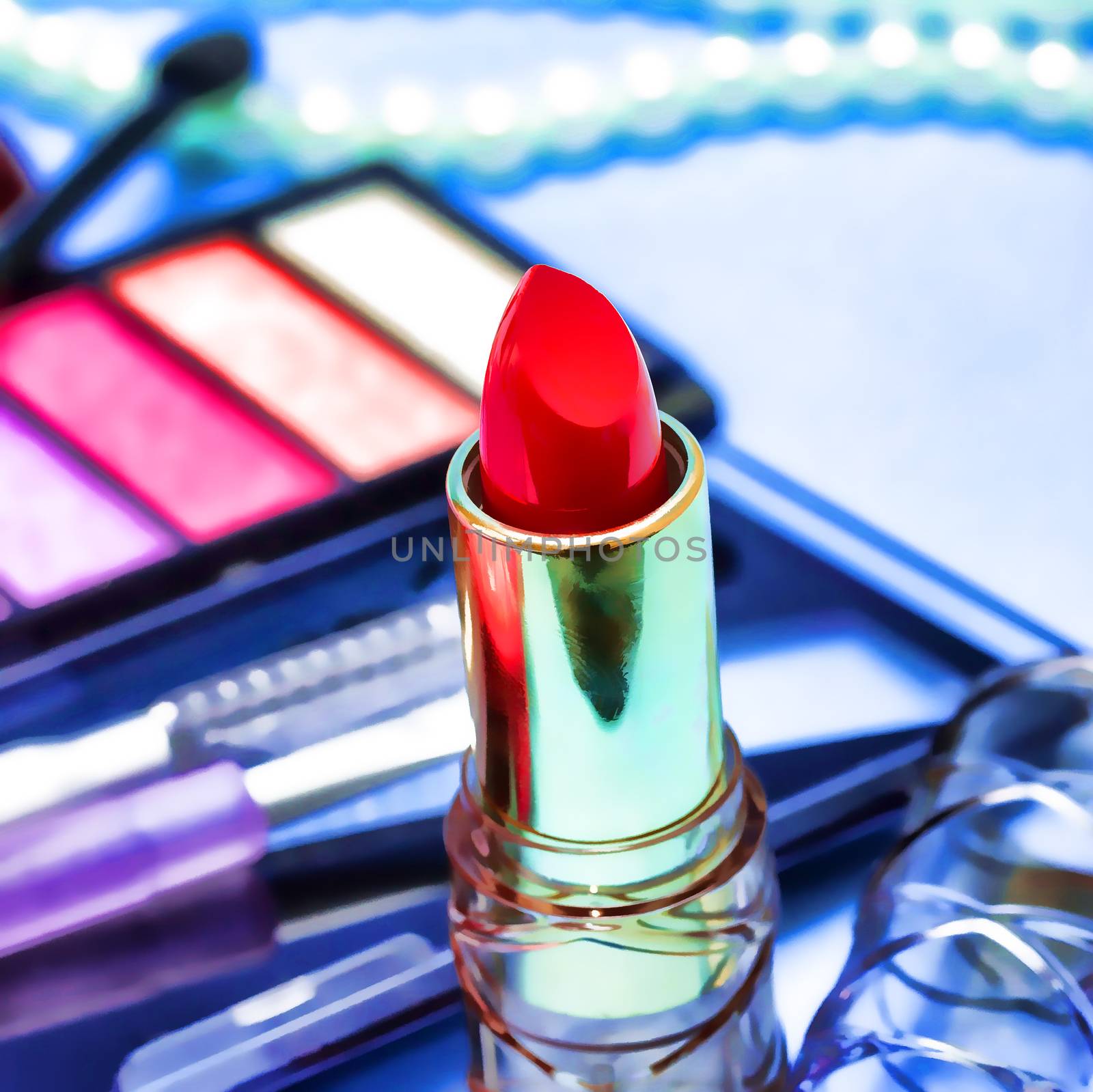 Red Lipstick Showing Make Up And Beauty