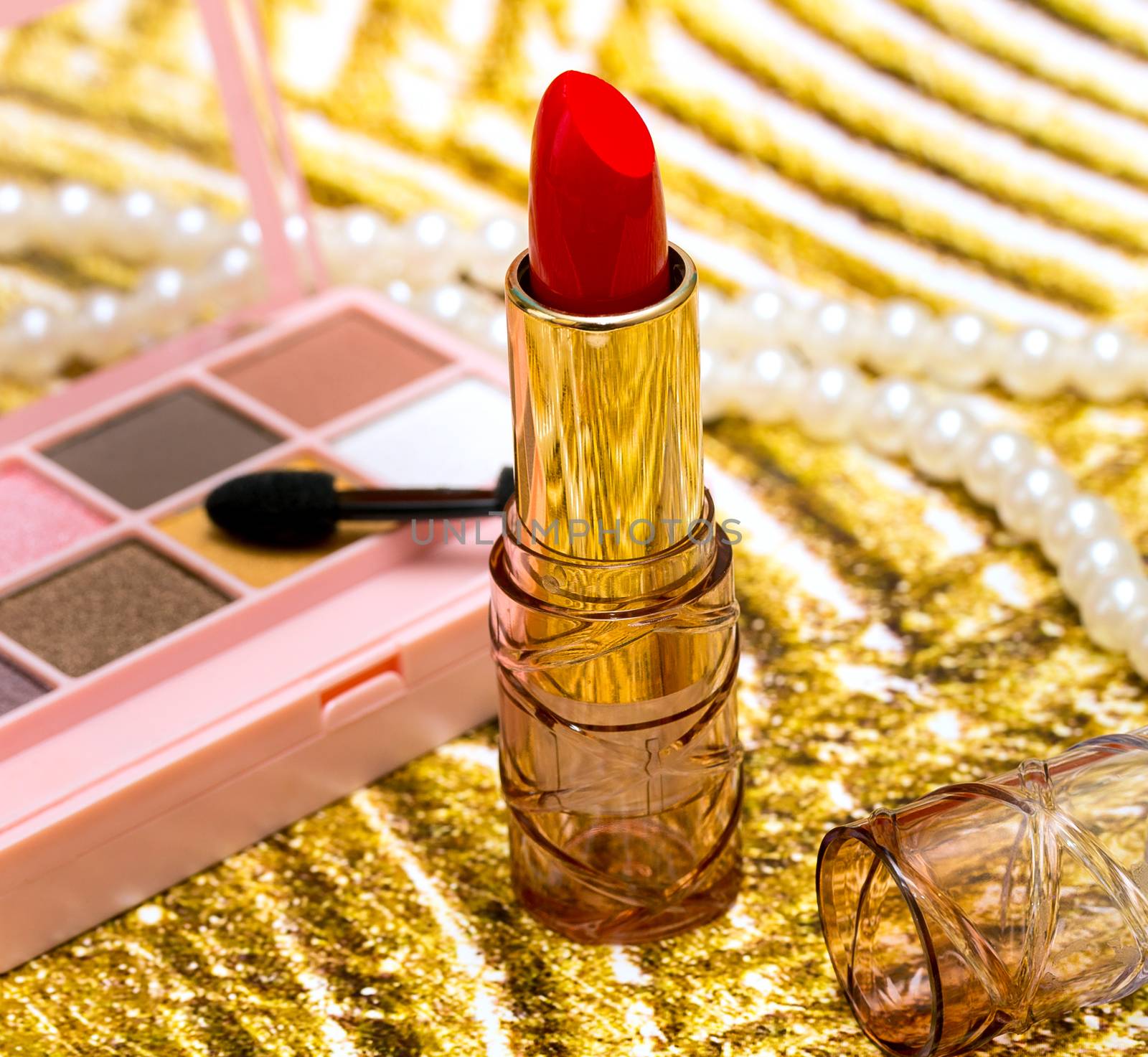 Makeup Red Lipstick Showing Beauty Products And Facial