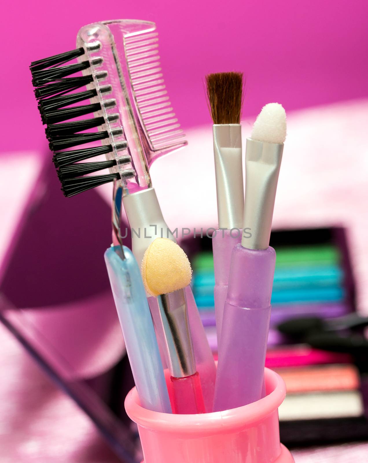 Different Makeup Brushes Representing Beauty Products And Cosmetic