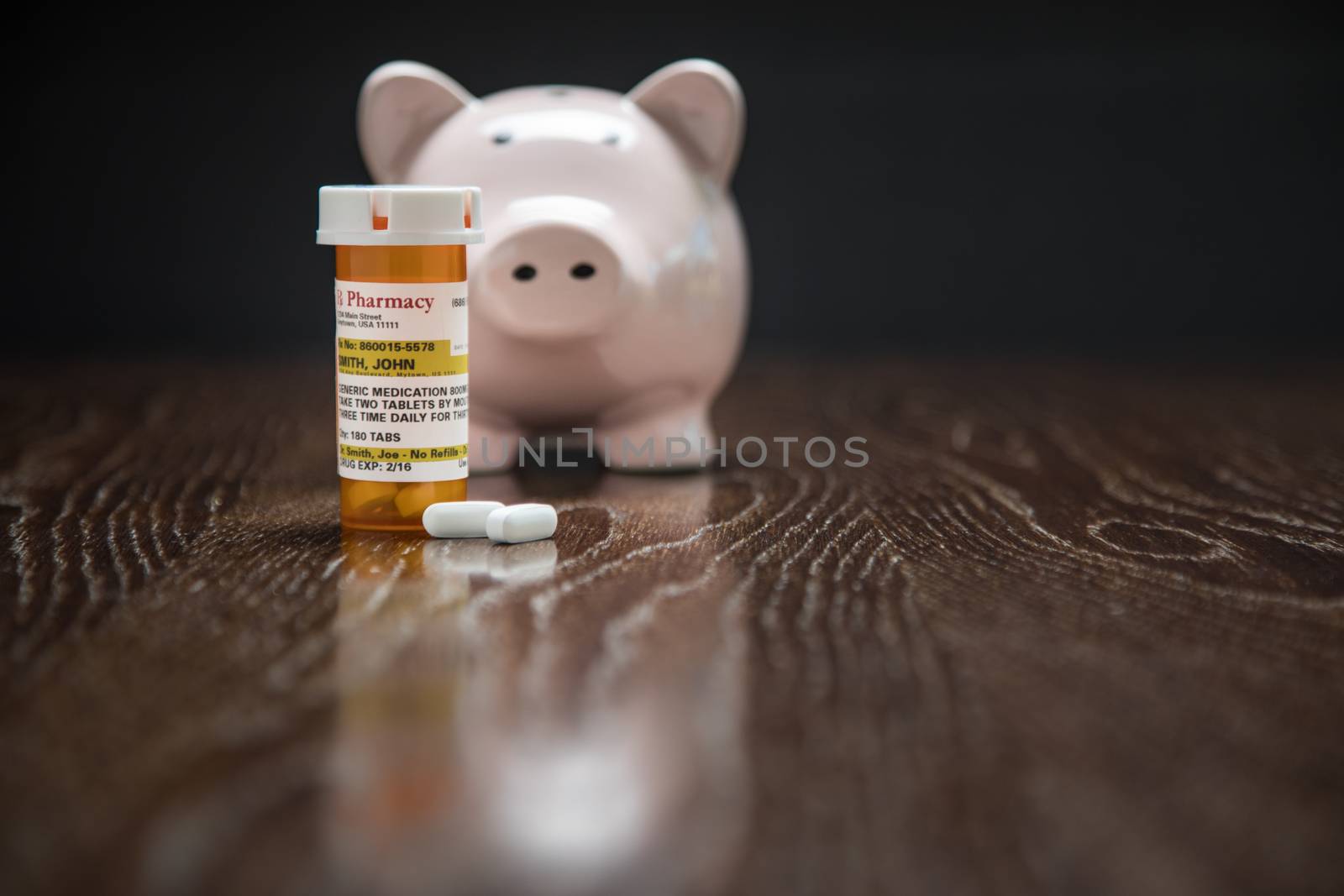 Non-Proprietary Prescription Medicine Bottle, Pills and Piggy Ba by Feverpitched