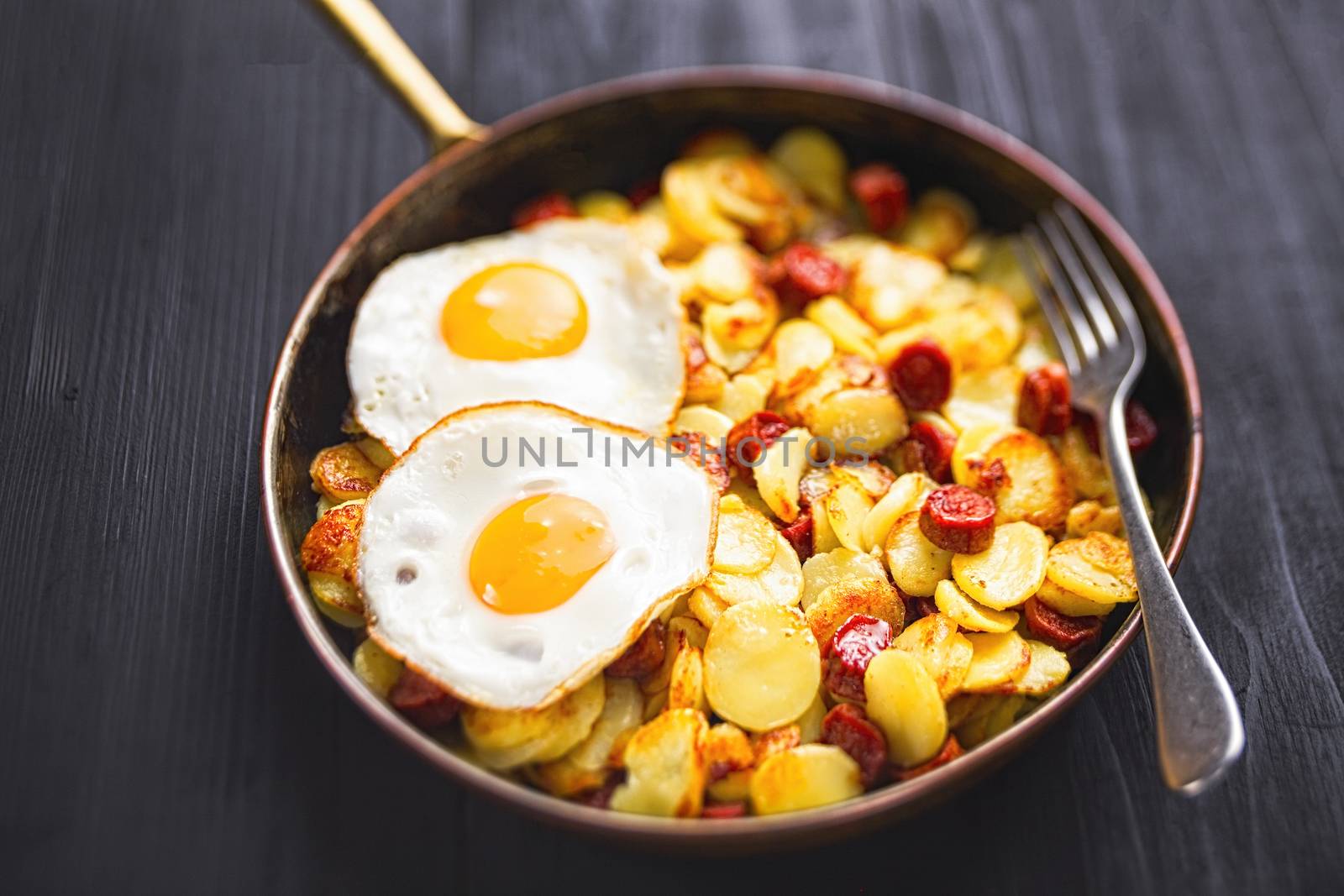 close up of rustic sausage hash breakfast