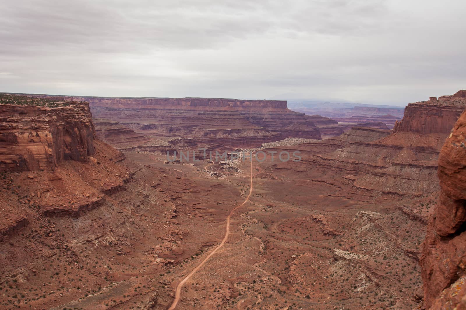 The Shafer Canyon Road seen from the Island In The Sky, Canyonlands National Park. Utah.