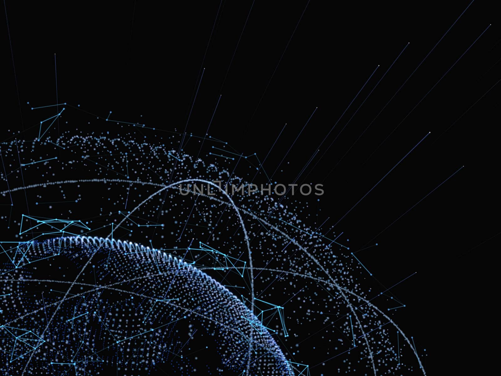 Sphere of glowing particles. Futuristic concept. 3D illustration