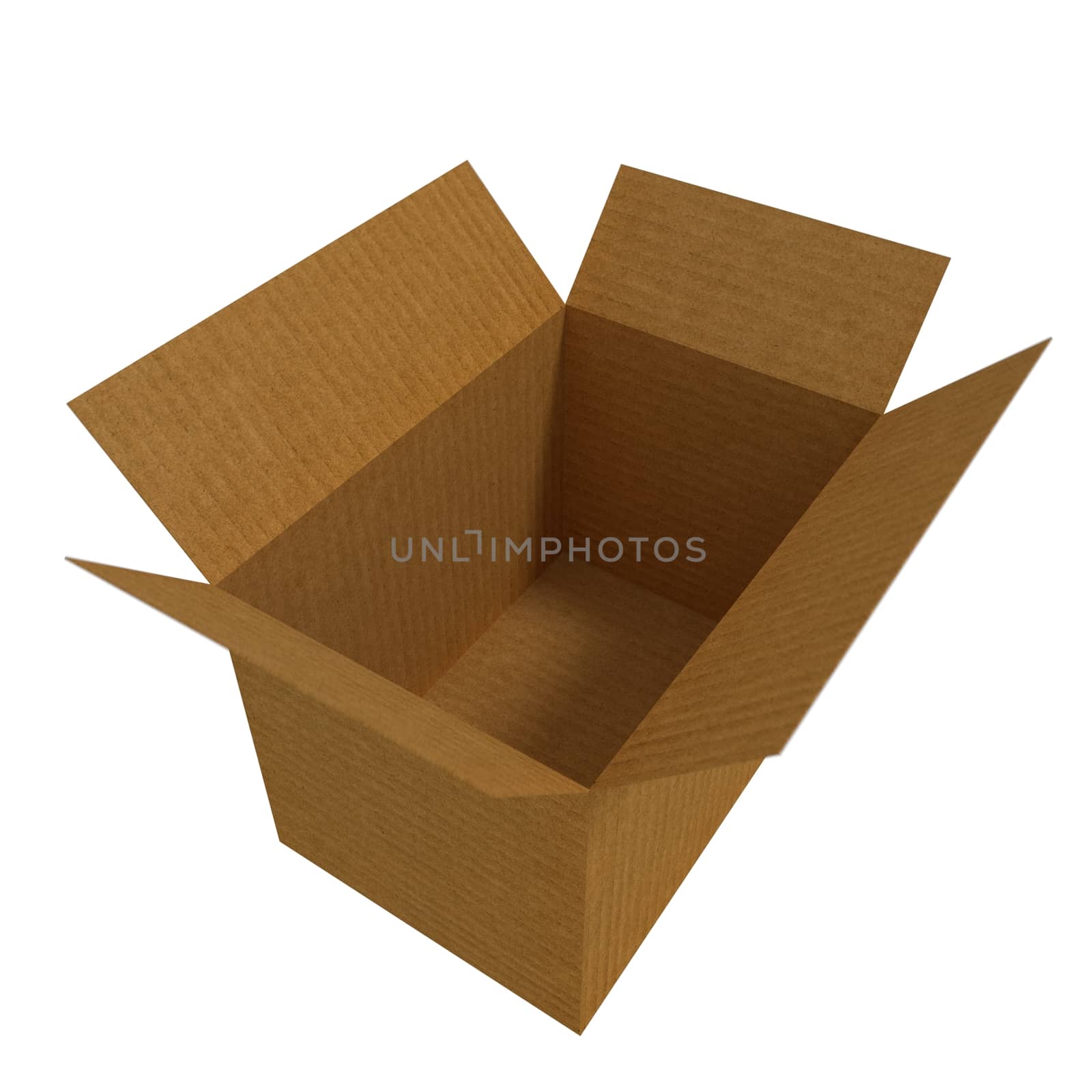 Opened cartoon box isolated on white background