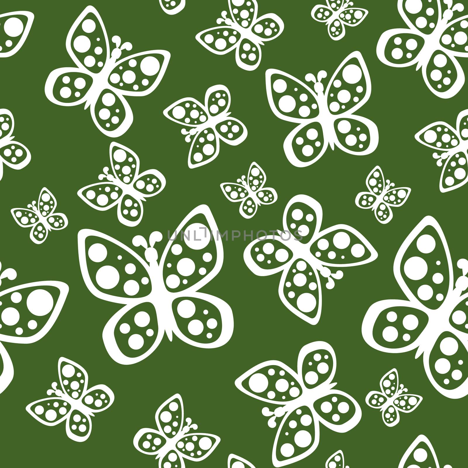 Beautiful summer seamless background of butterflies green and white colors.