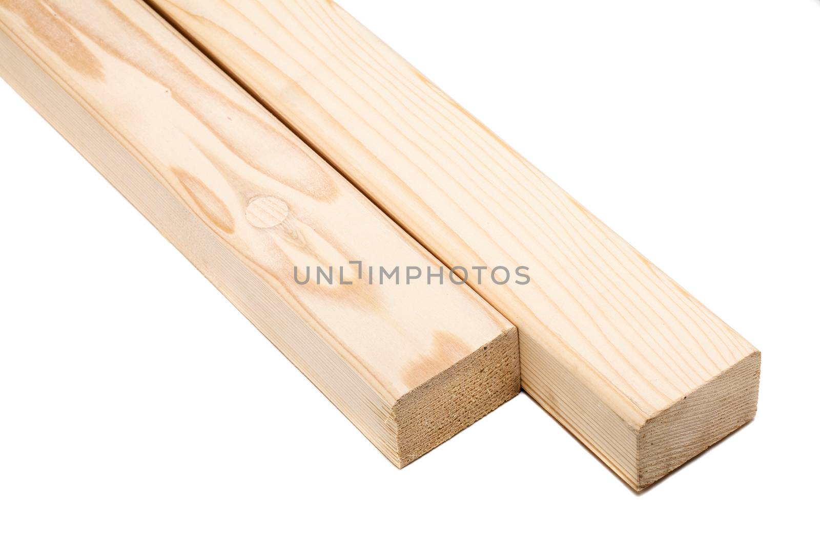 two wooden beams isolated on white background