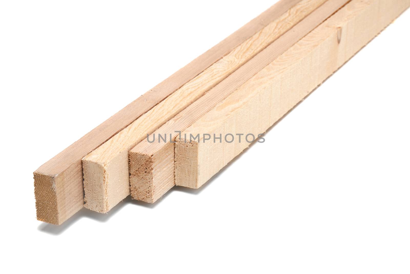 four wooden beams isolated on white background