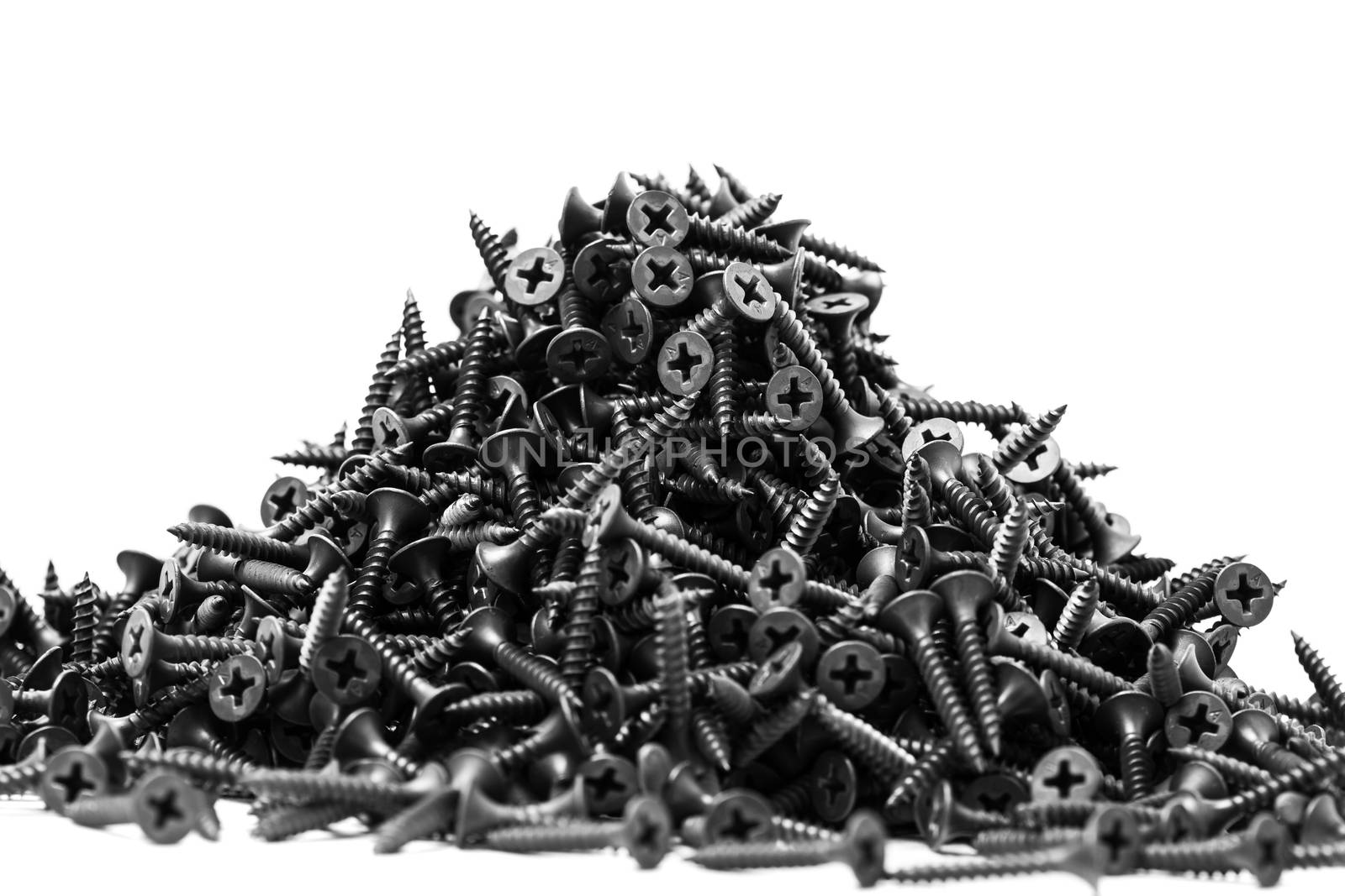 group of black screws for fixing drywall on metal profiles