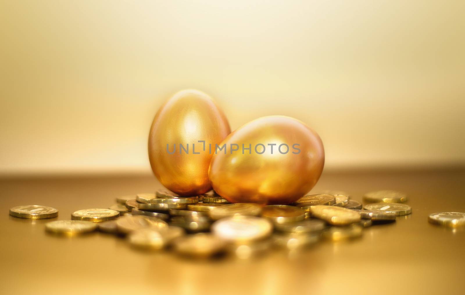 Gold coins and golden eggs, the concept of financial growth.