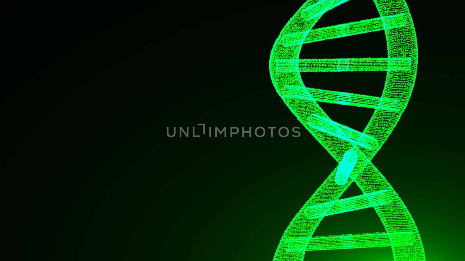 Abstract dna particles. Digital illustration backdrop. 3d rendering