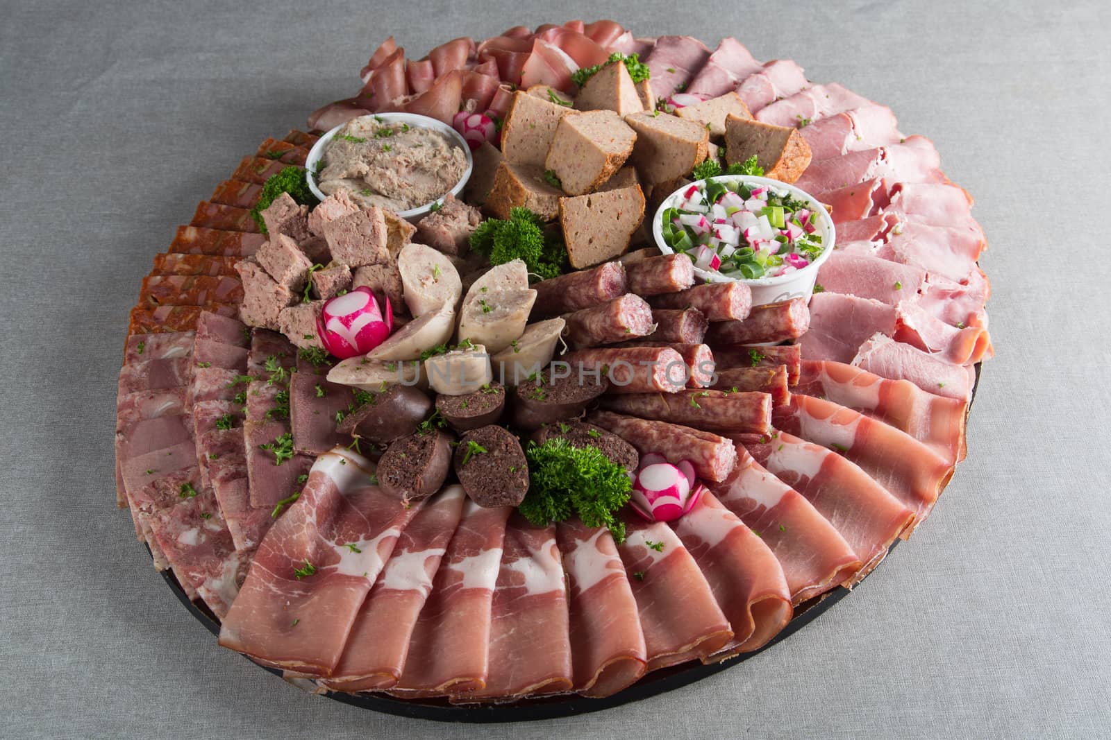 Assortment of meat delicatessen on a plate