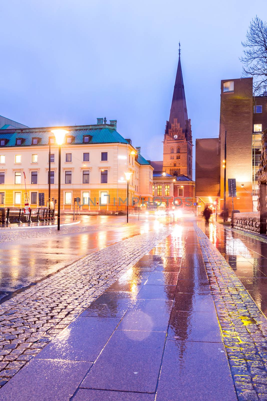 Malmo Cityscape downtown at night twilight in Sweden