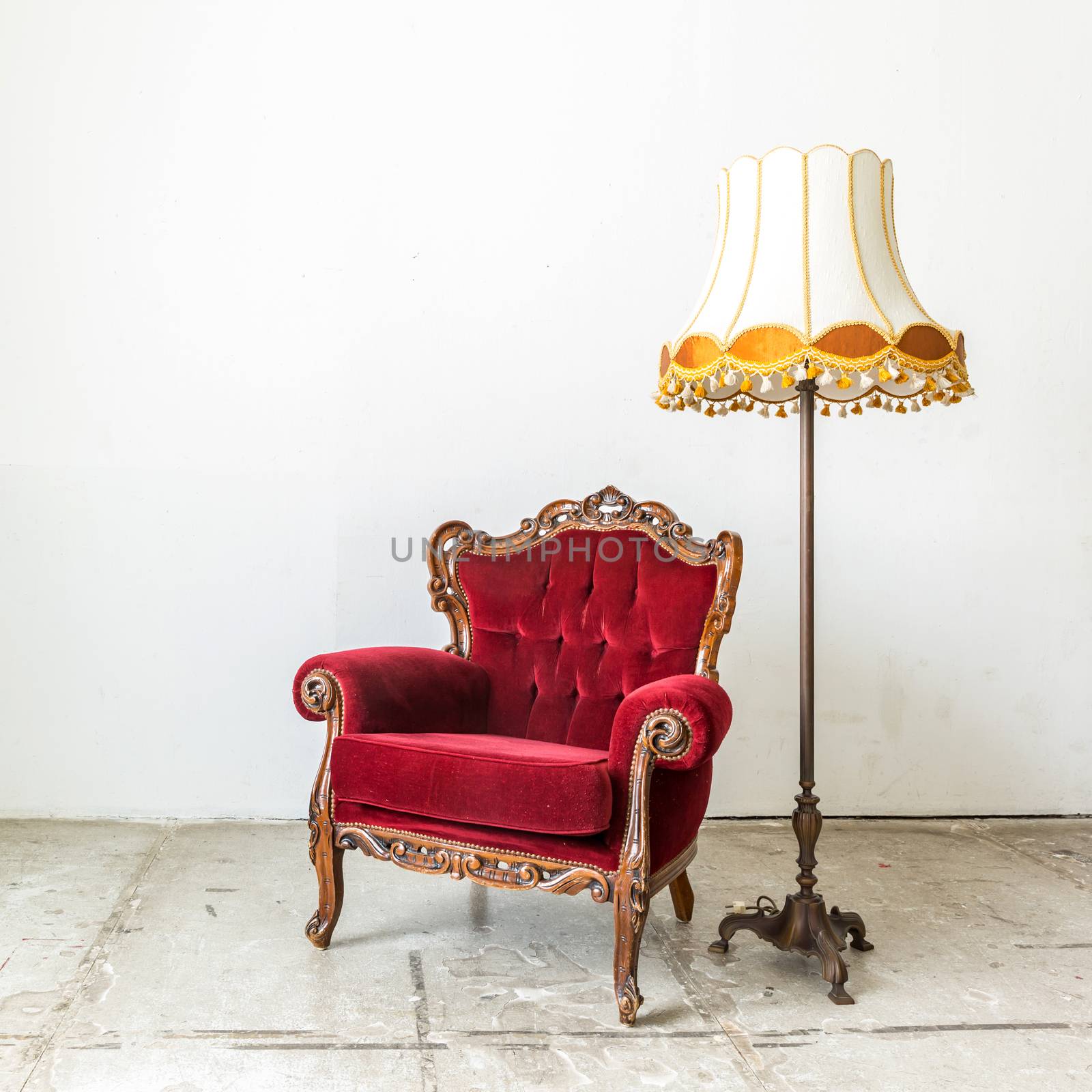 Red Vintage retro style Chair with lamp