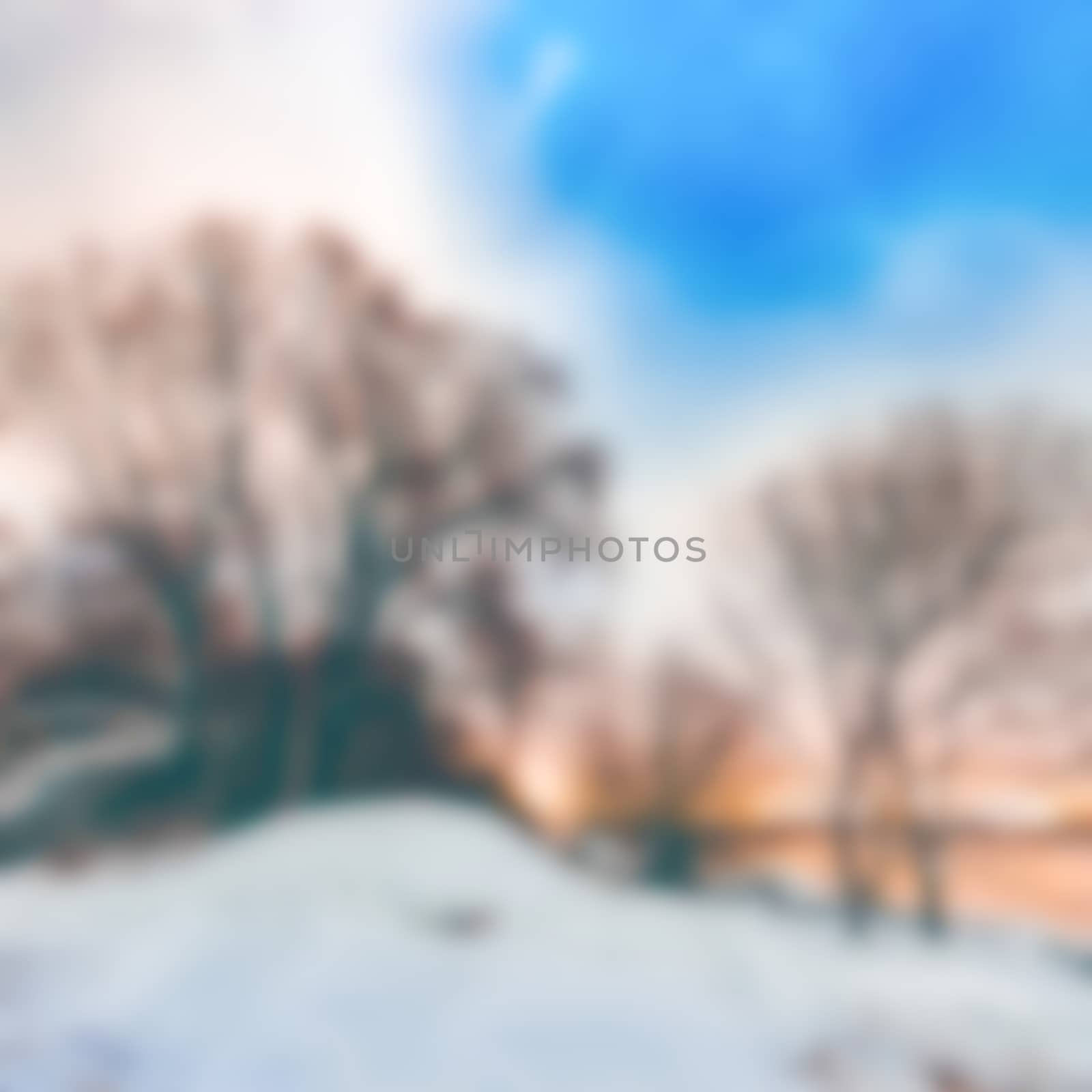 Winter landscape - soft lens bokeh image. Defocused background