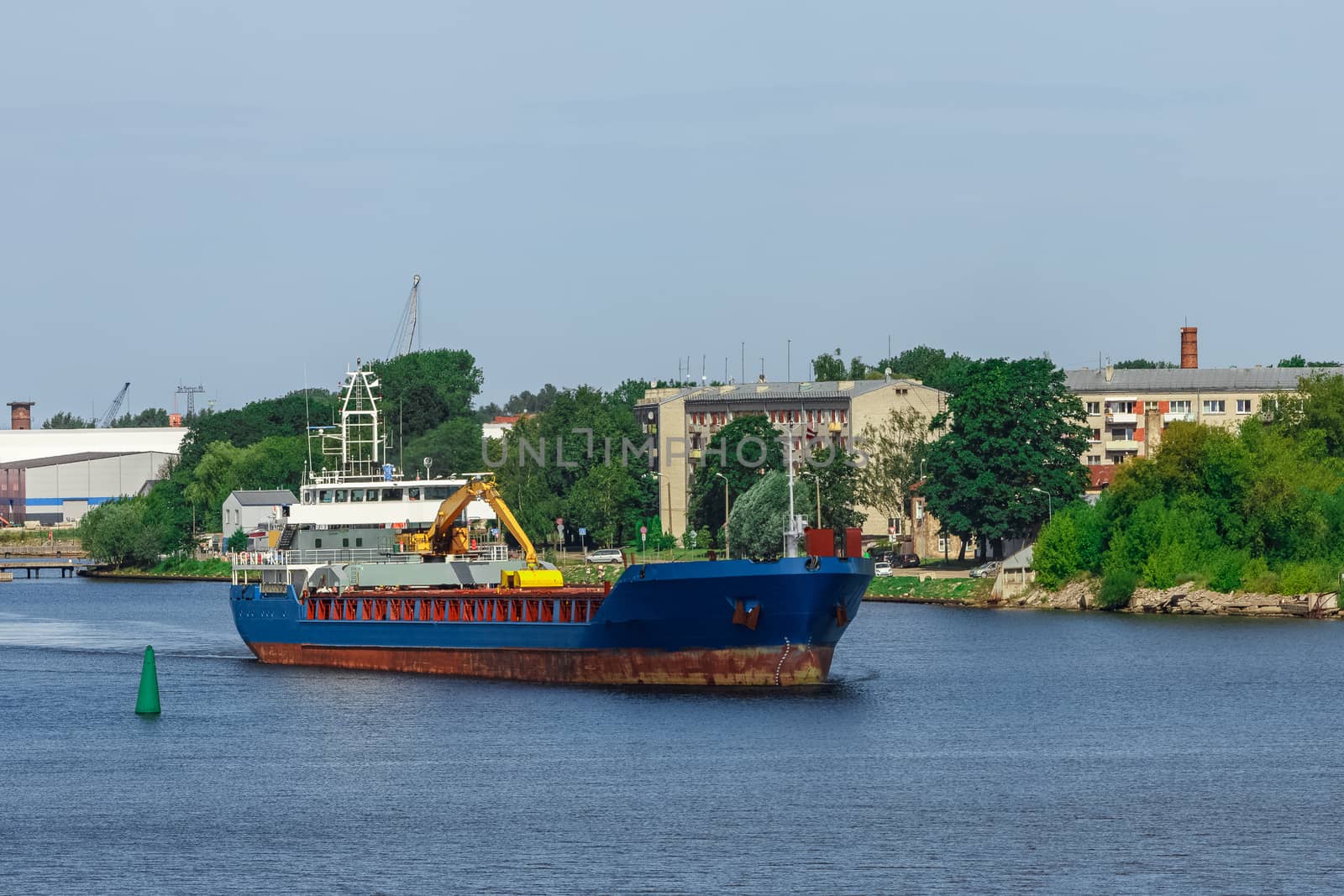 Blue cargo ship by sengnsp