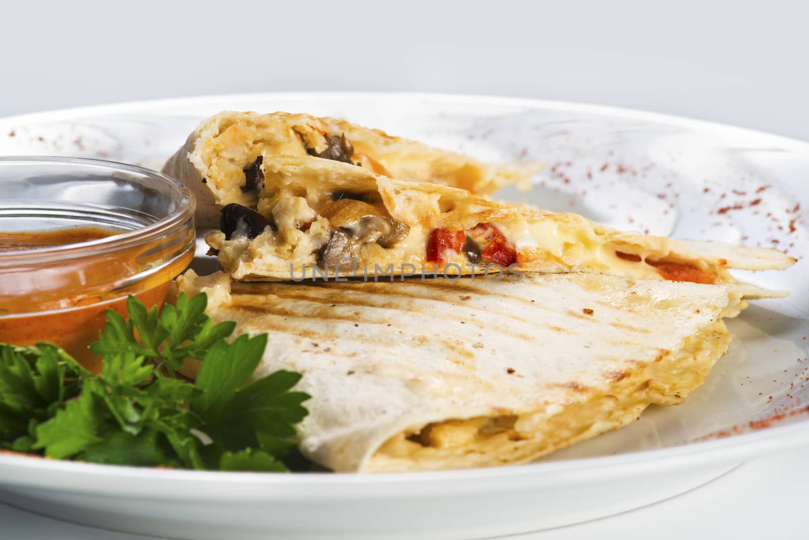 Beer snack - dough with cheese, mushroom and tomato