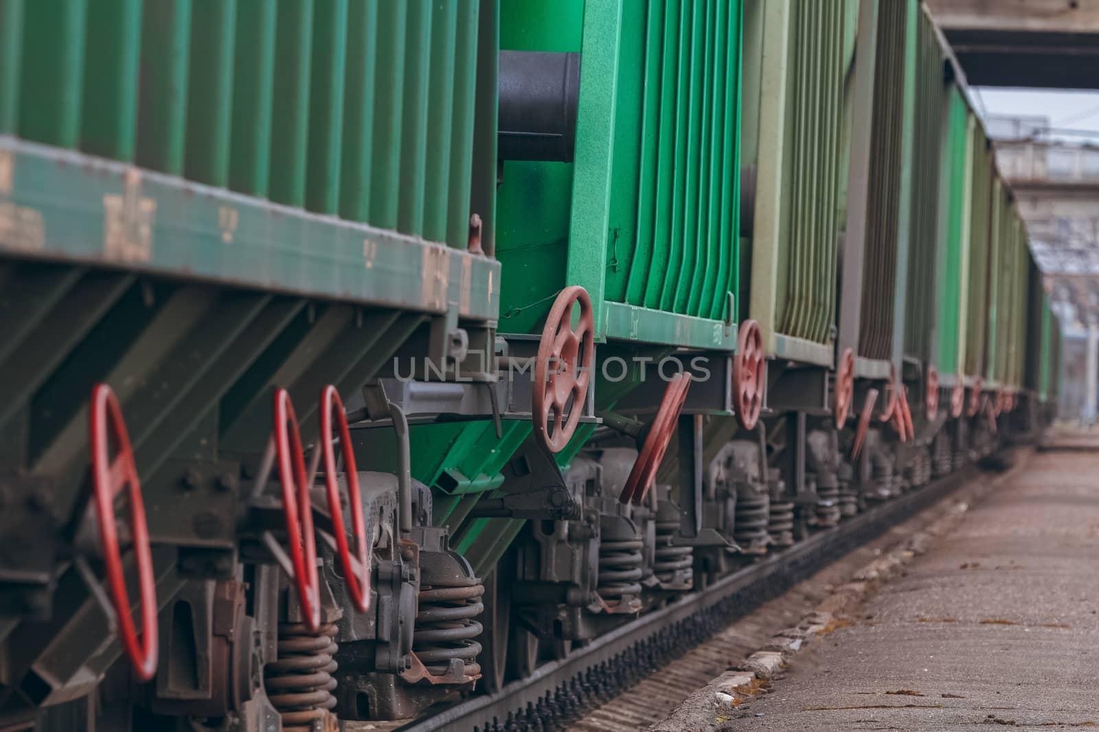 Green cargo wagons close up by sengnsp