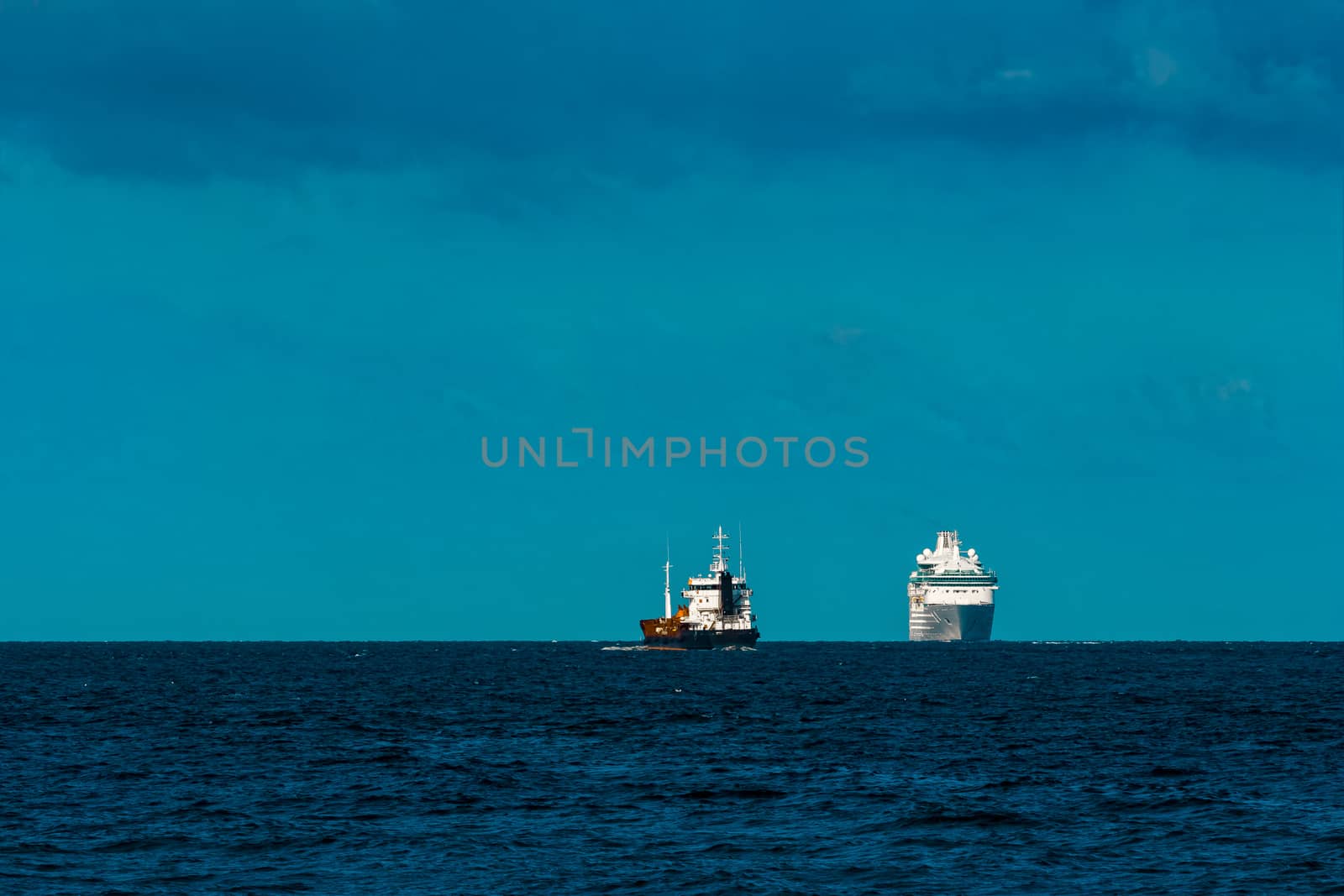 White cruise liner far in sea by sengnsp