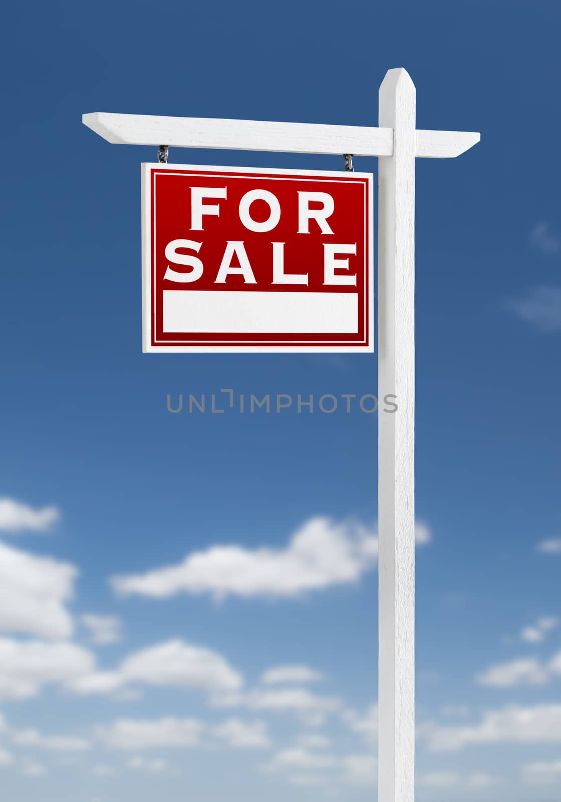 Left Facing For Sale Real Estate Sign on a Blue Sky with Clouds. by Feverpitched