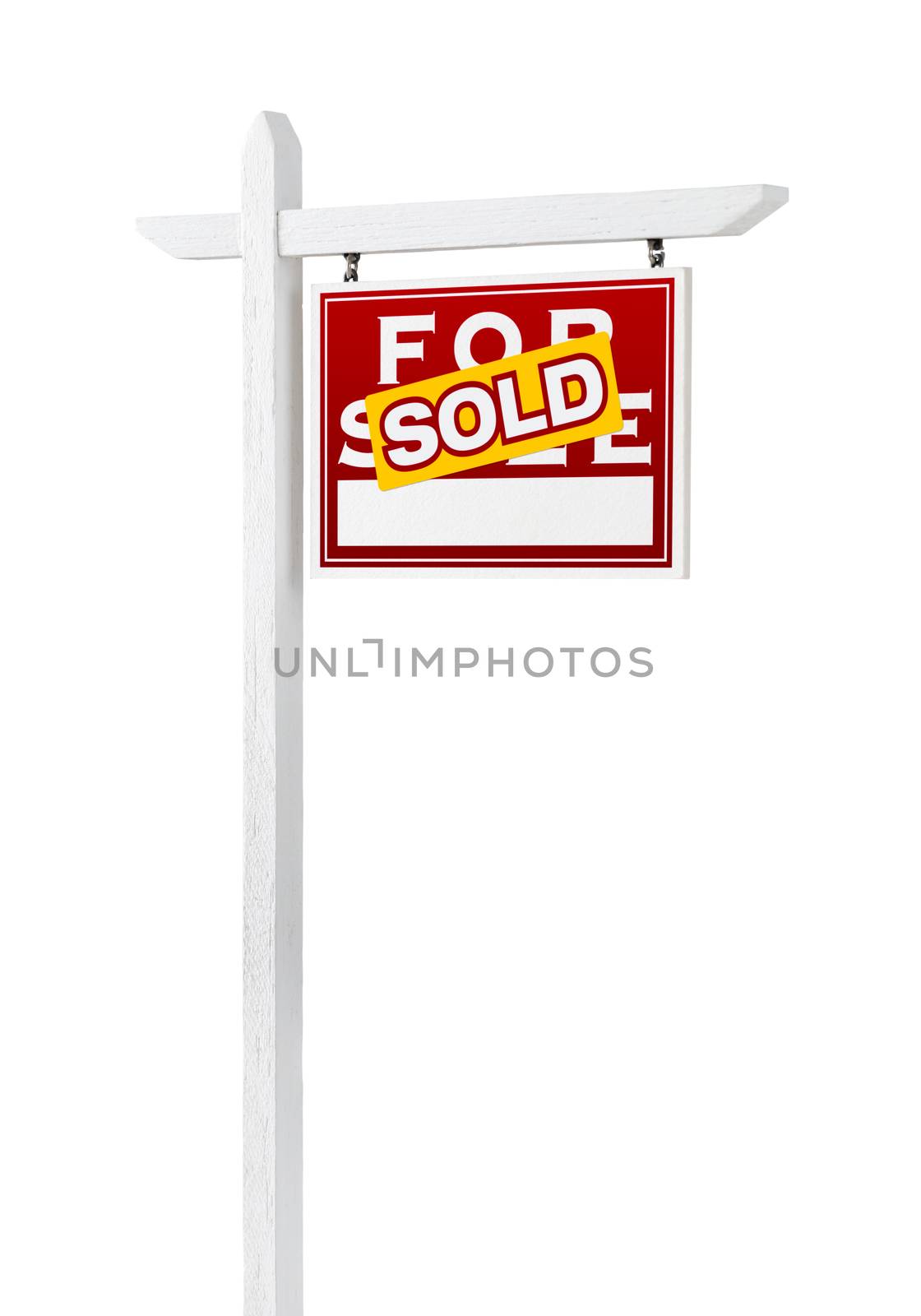 Right Facing Sold For Sale Real Estate Sign Isolated on a White  by Feverpitched