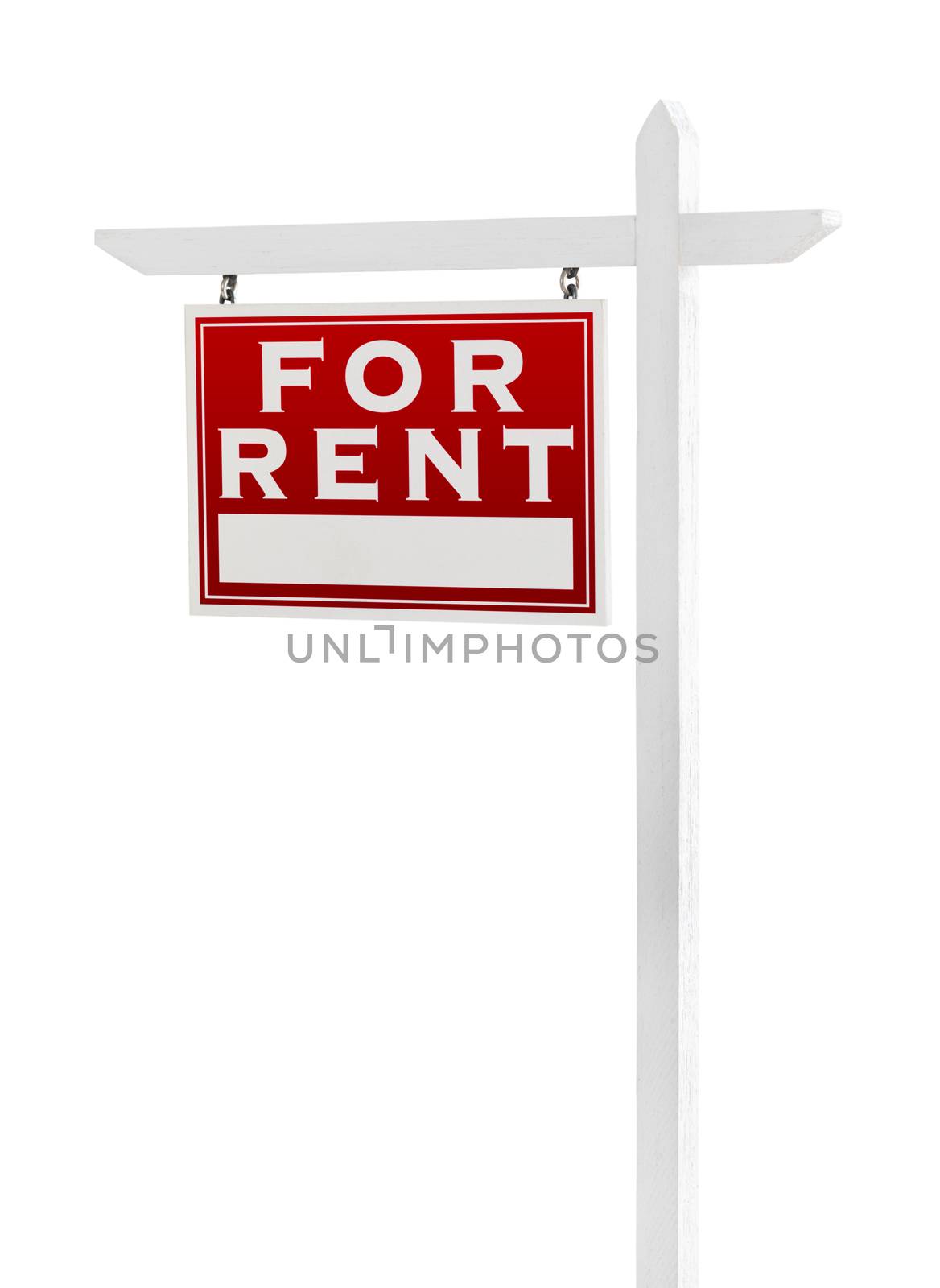 Left Facing For Rent Real Estate Sign Isolated on a White Backgound.
