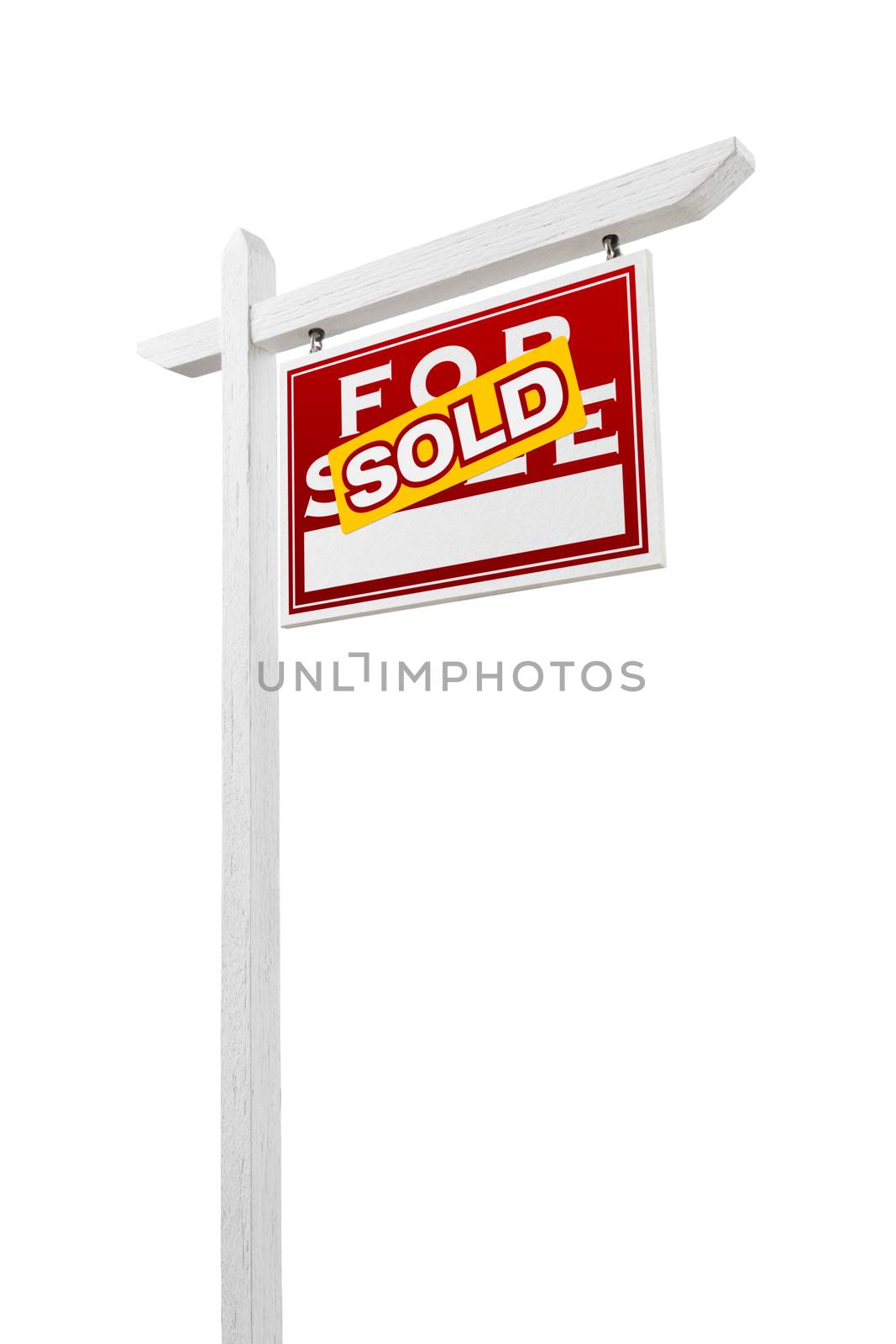 Right Facing Sold For Sale Real Estate Sign Isolated on a White Background. by Feverpitched
