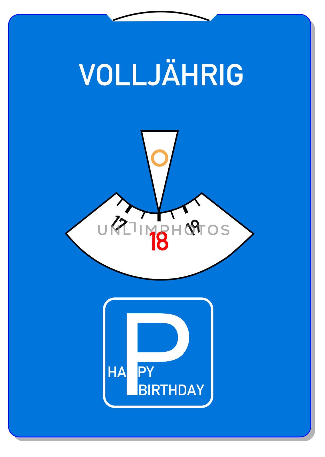 Birthday card for 18th birthday with the German word for of age (Volljaehrig)
