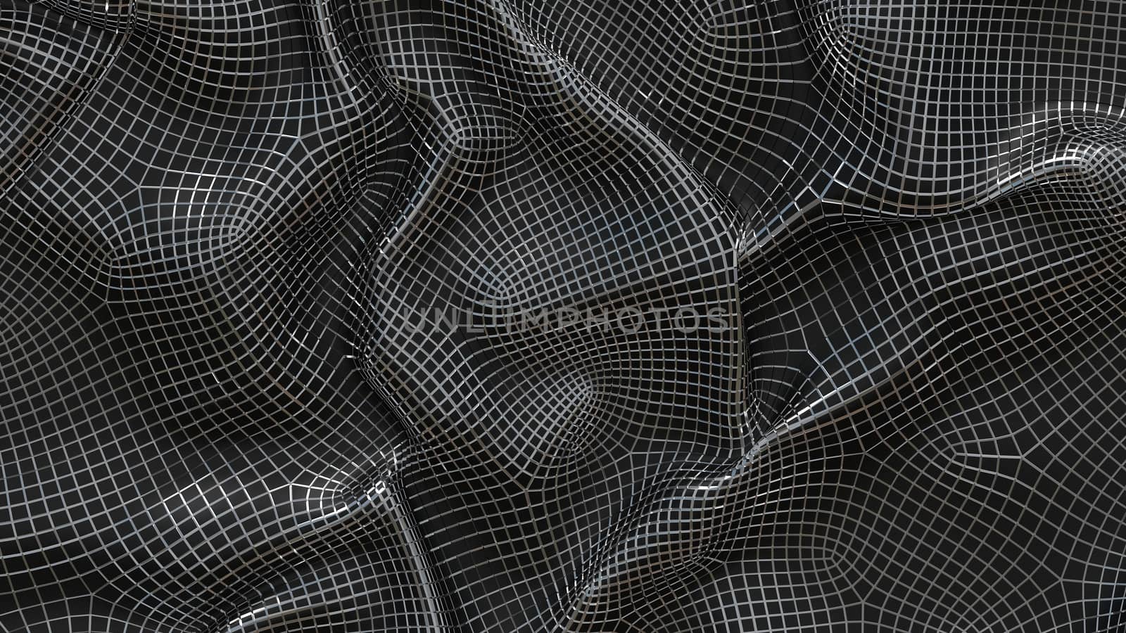 3D Illustration Abstract Black Background with Metal Mesh