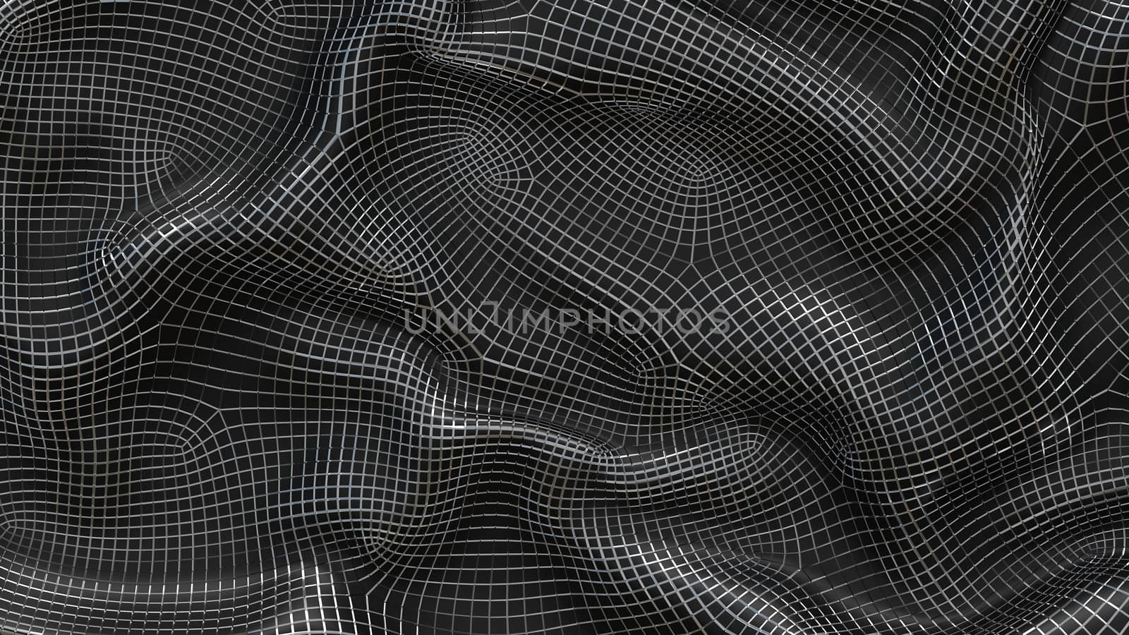 3D Illustration Abstract Black Background with Metal Mesh