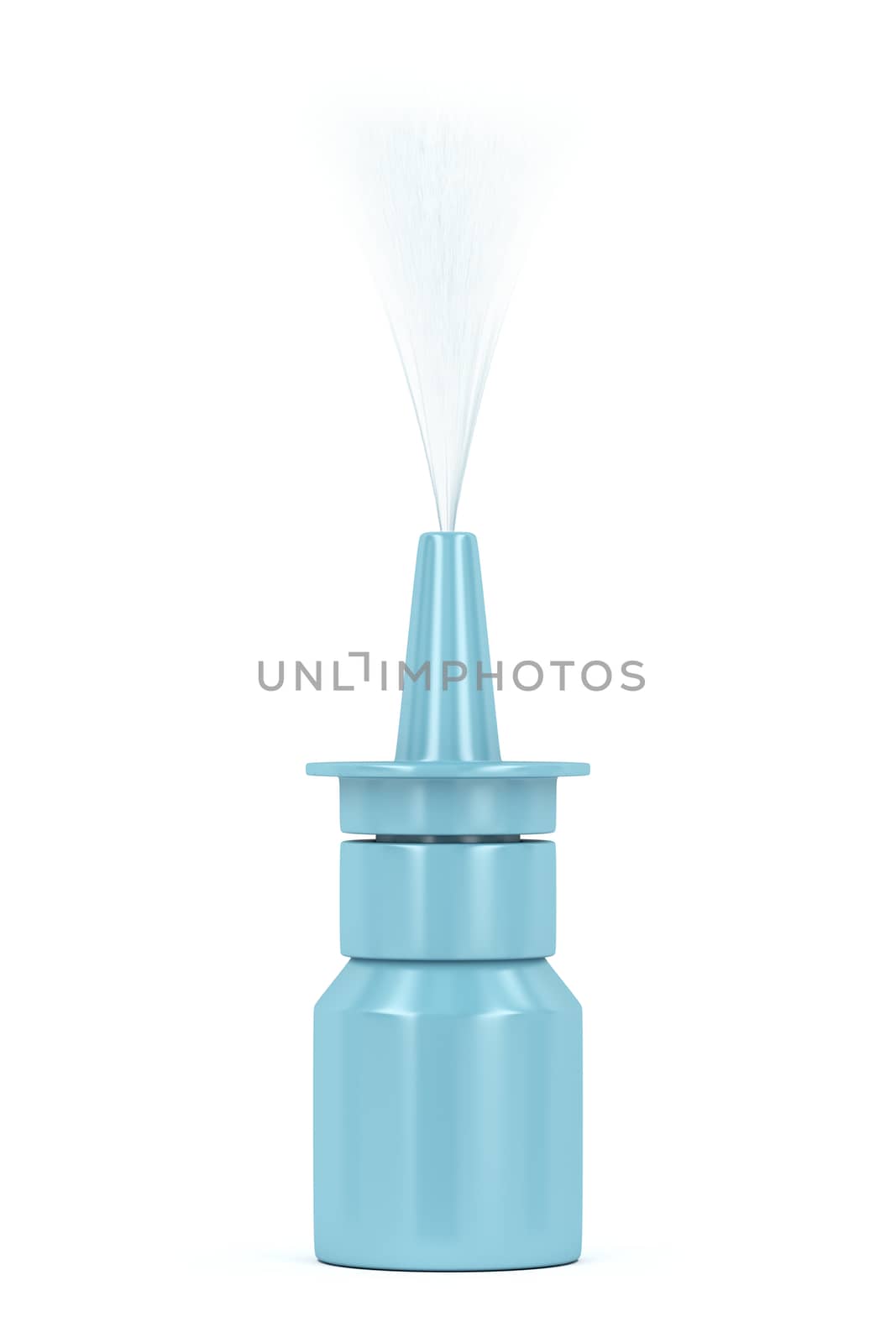 Spraying liquid from the blue nasal spray bottle