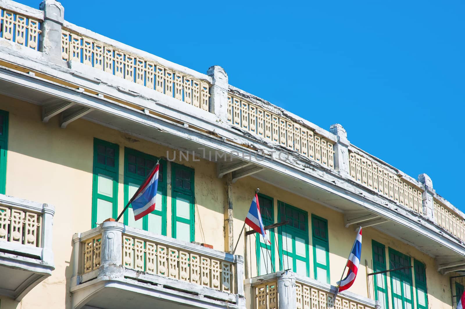Old-fashioned building on Ratchadamnoen Road, Bangkok, Thailand