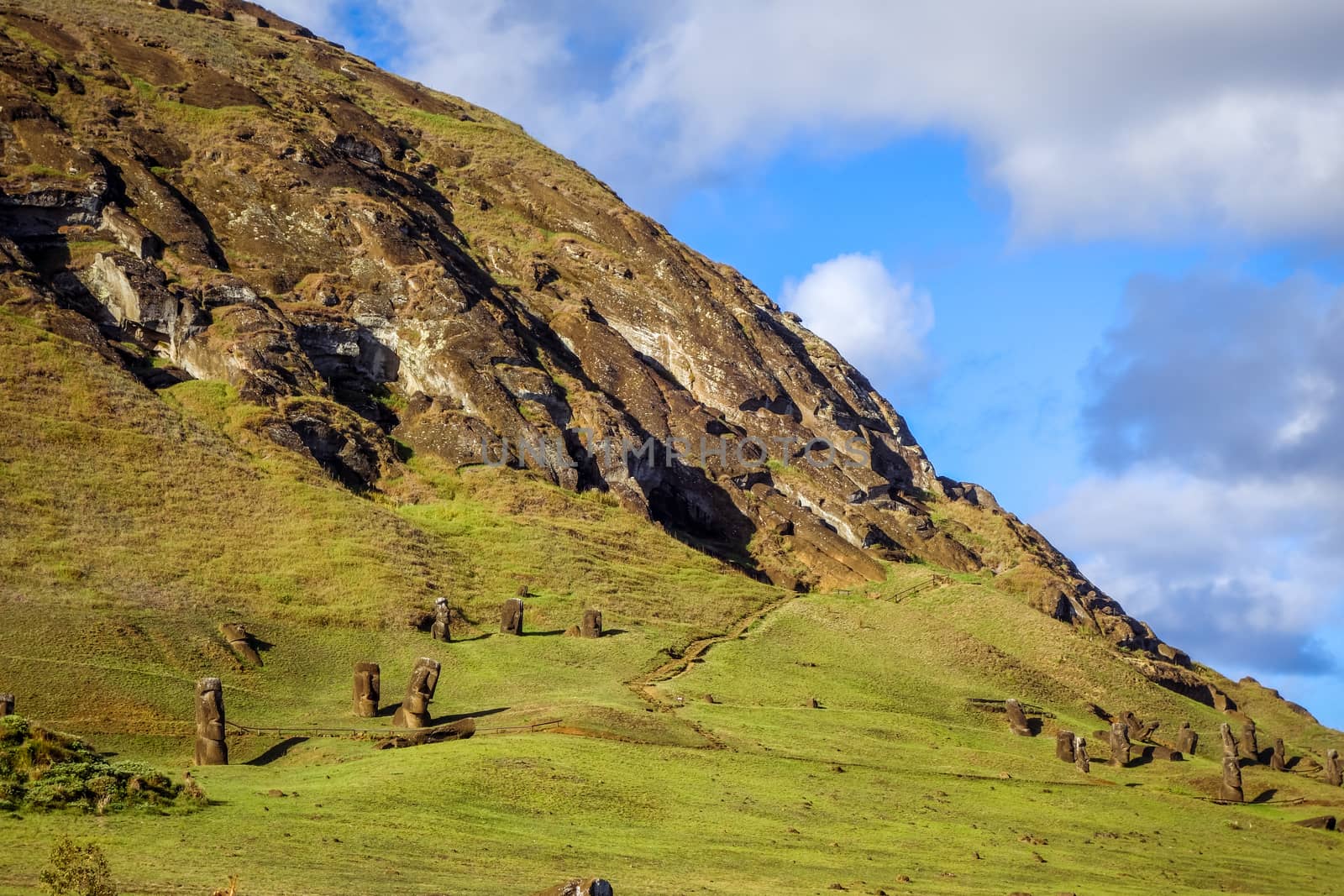 Moais statues on Rano Raraku volcano, easter island by daboost