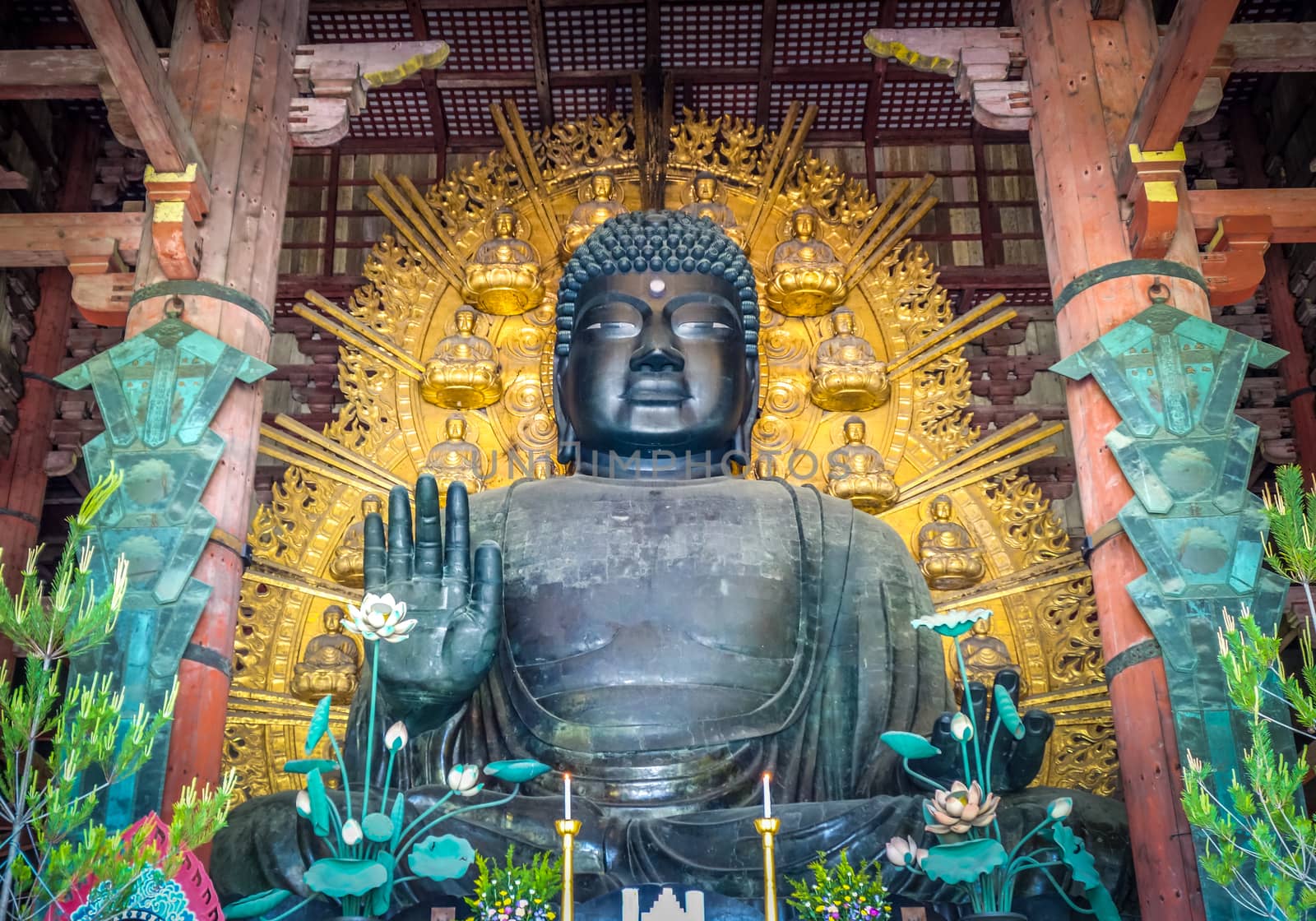 Vairocana buddha in Daibutsu-den Todai-ji temple, Nara, Japan by daboost