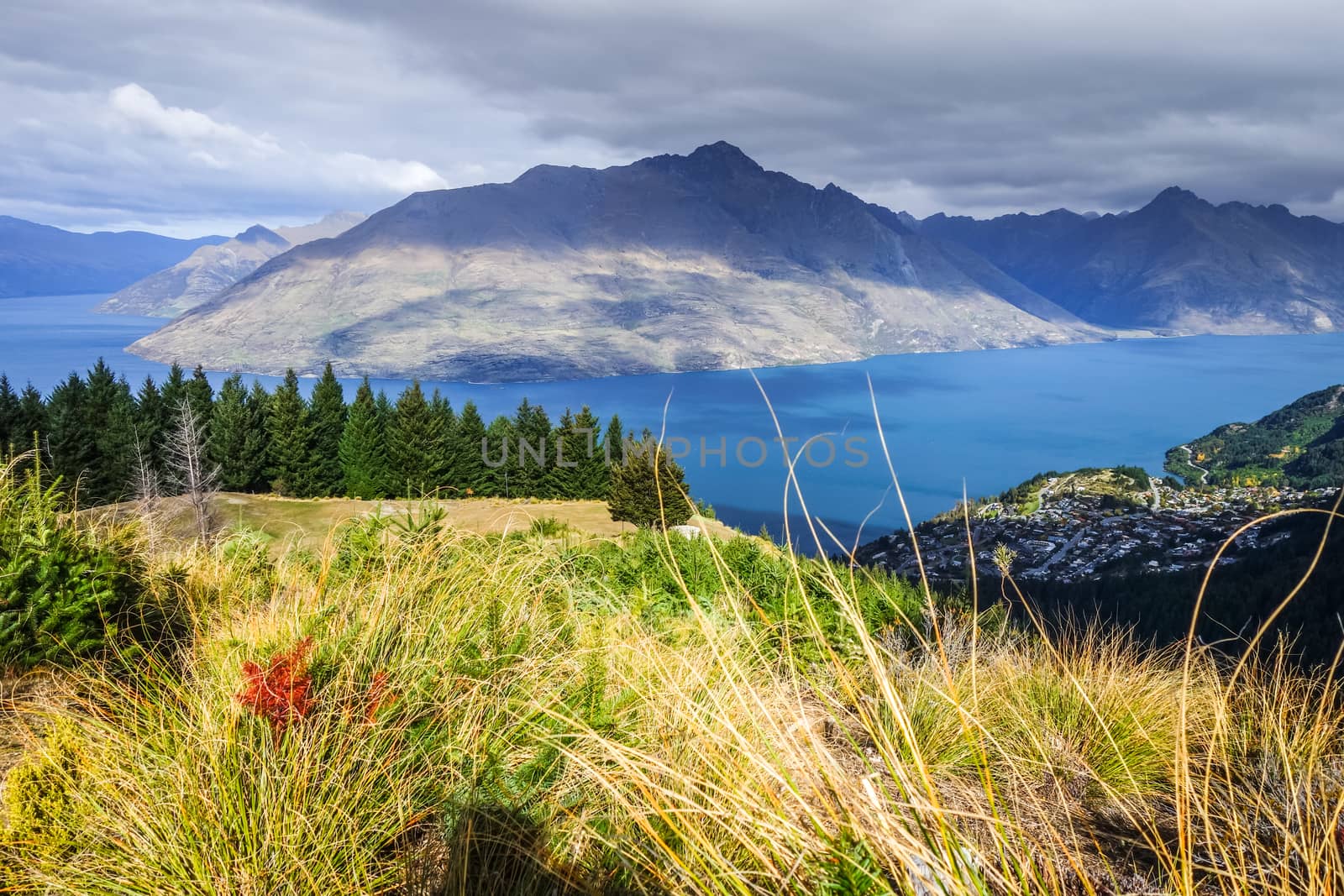 Lake Wakatipu and Queenstown aerial view, New Zealand