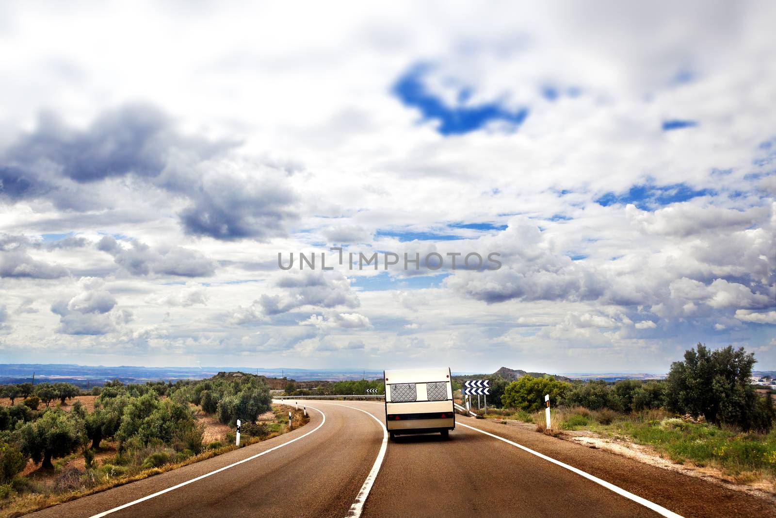 Landscape and caravan.Caravan travel road concept and lifestyle.