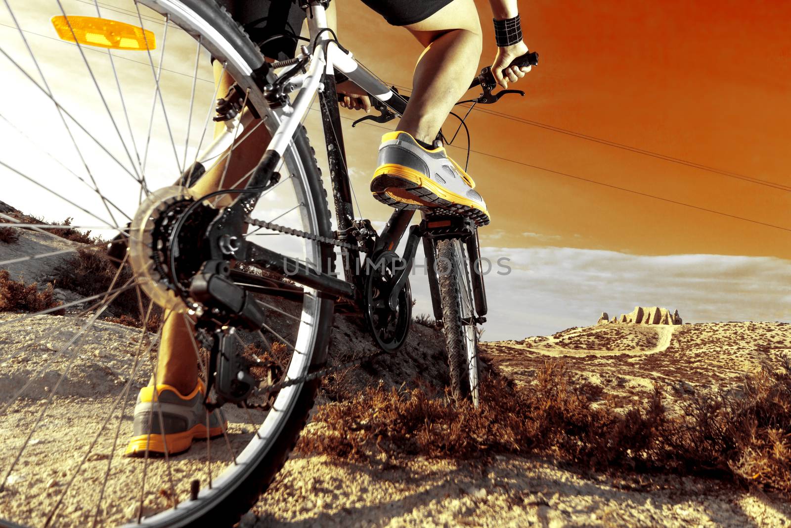 Extreme sports.Mountain bicycle and man.Life style outdoor extreme sport