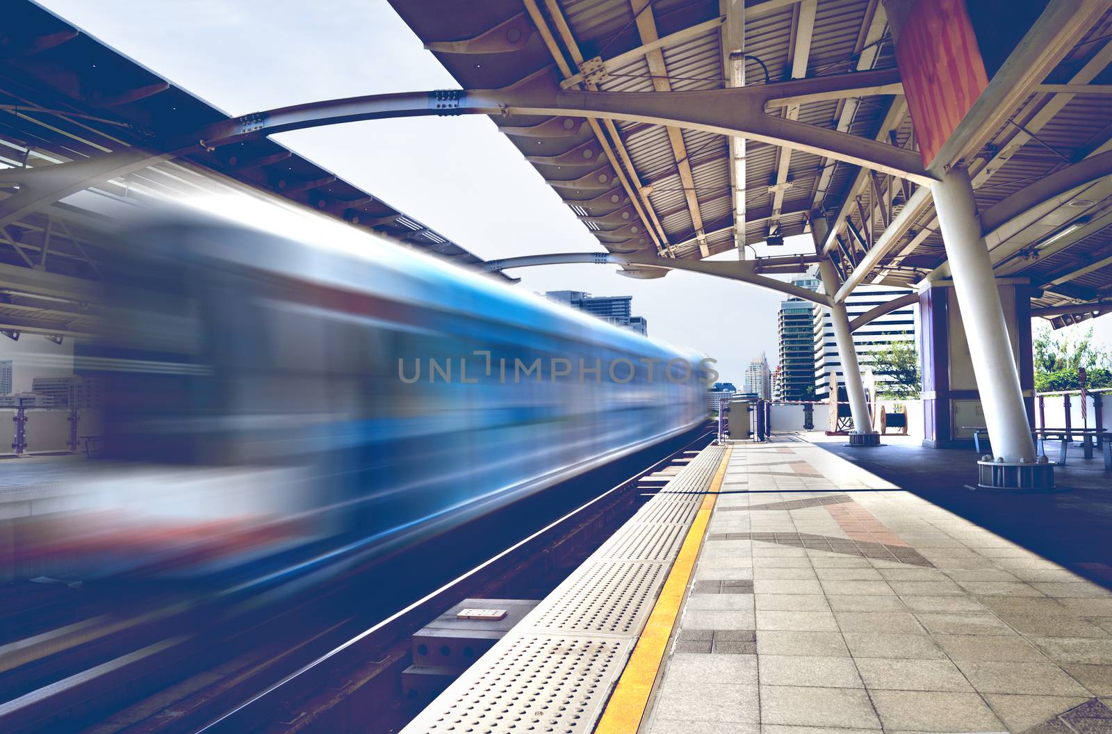 Travel concept,Thailand,Bangkok,Skytrain station sidewalk.Railway carriage