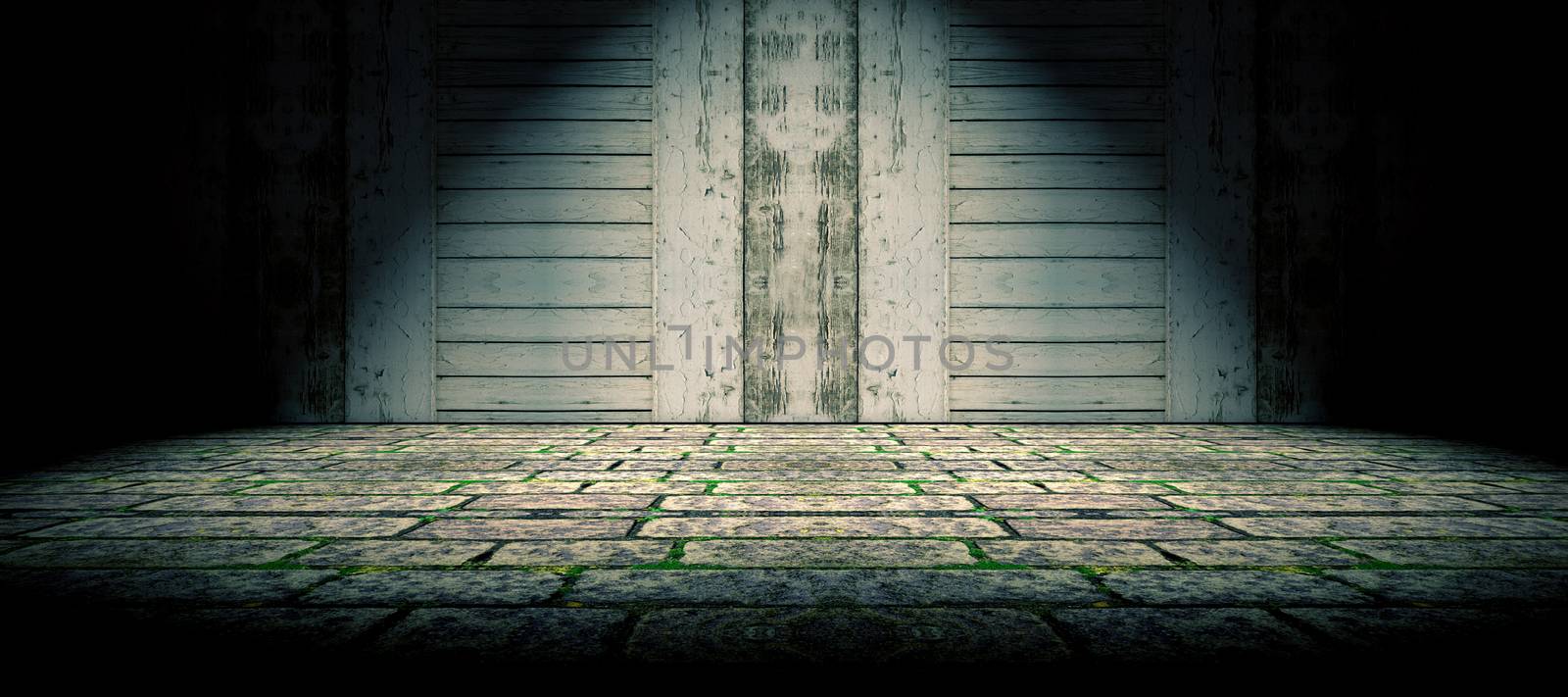 Wood door and cement floor background