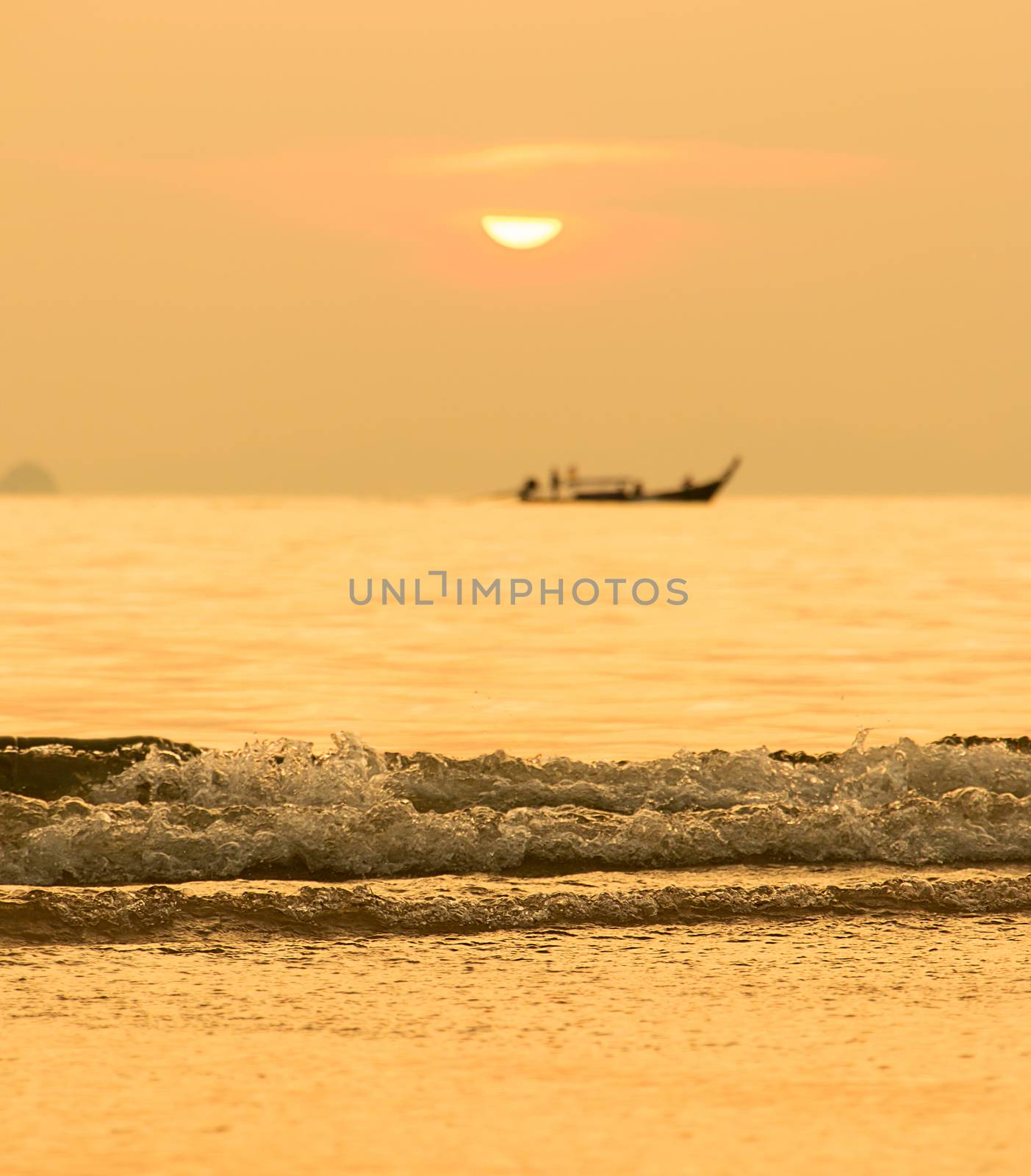 Sunset Beach In Thailand With Sea And Longtail Boat by stuartmiles