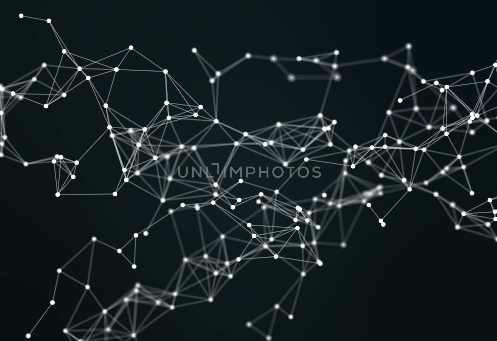 Image of abstract connected dots on black background. Technology concept. 3d illustration