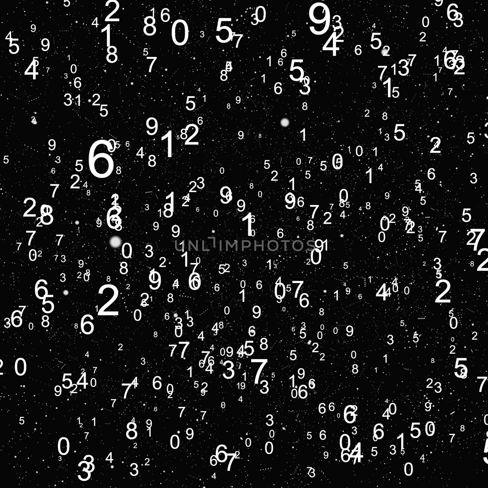 Abstract background with numbers. Fly numbers on black background