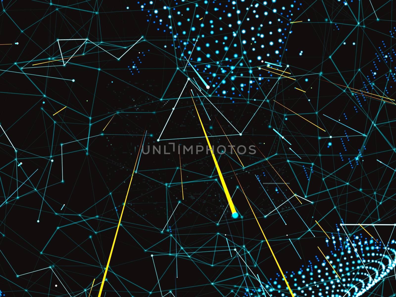 The concept of a modern digital world connected by Internet communications, payments, social networks. The world map and lines connect to the network. 3d illustration