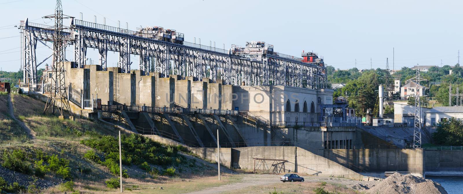 Hydroelectric power plant at river Dniester near Dubasari, Moldova. High resolution panorama