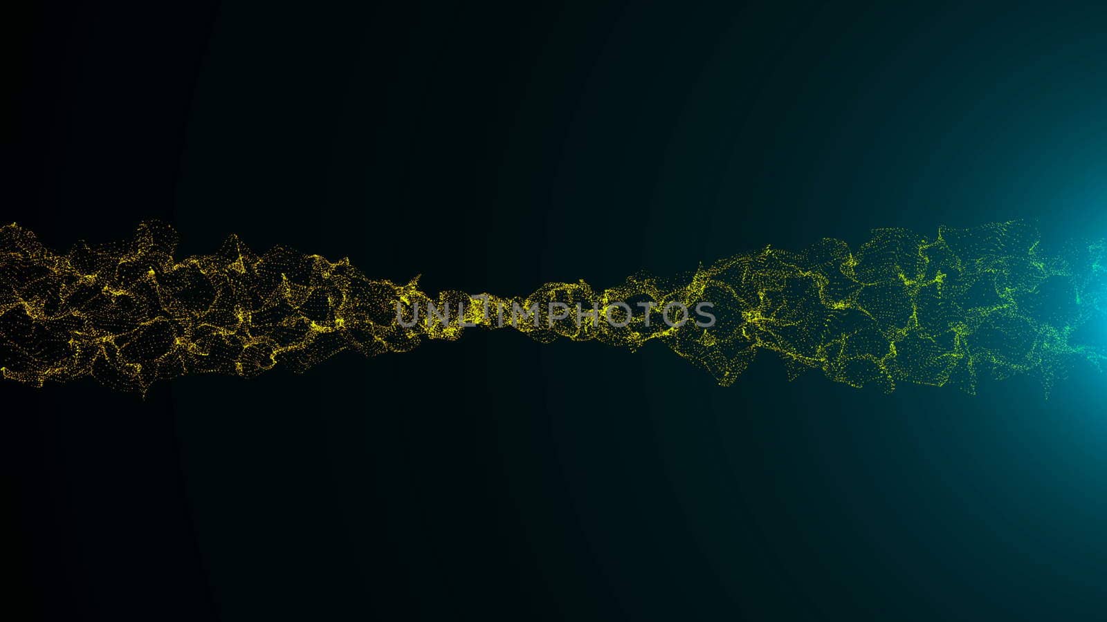 Wavy surface of shine particles with glittering flare. Digital 3d rendering
