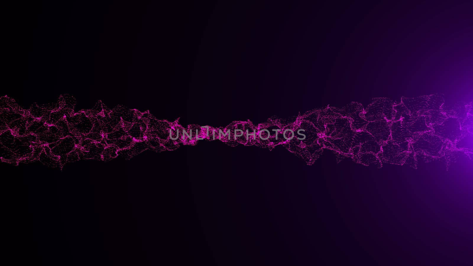 Wavy surface of shine particles with glittering flare. Digital 3d rendering