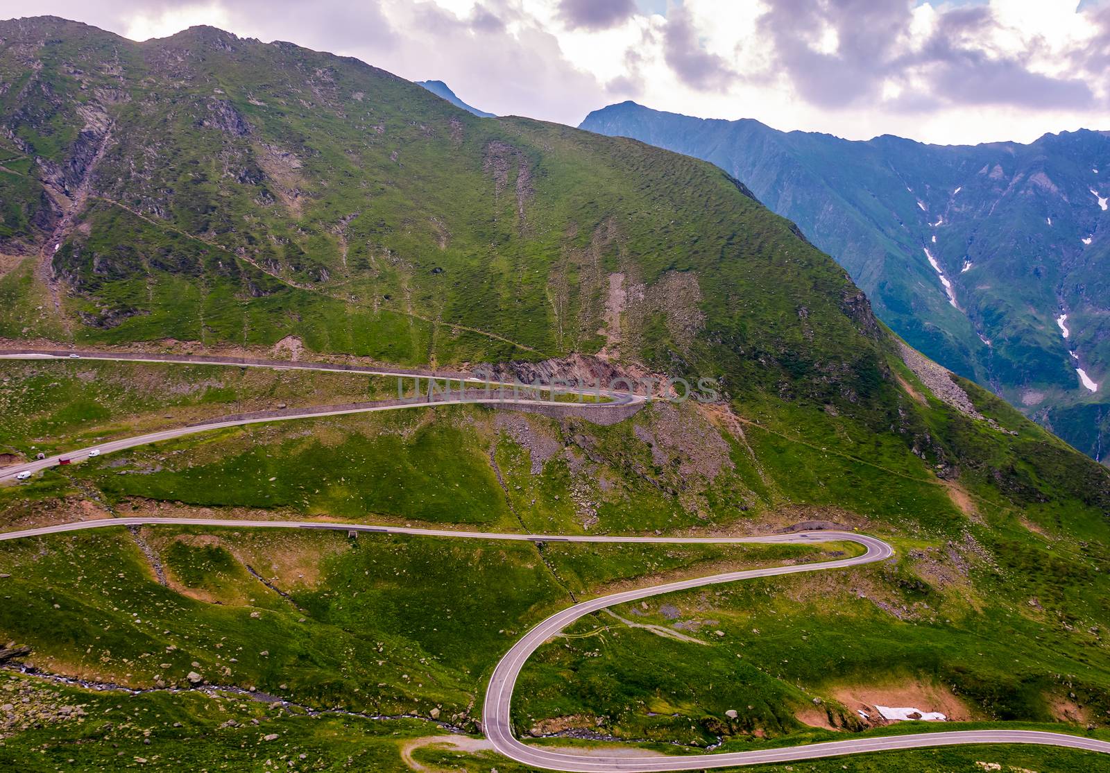 serpentine of Transfagarasan road in mountains. lovely transportation background