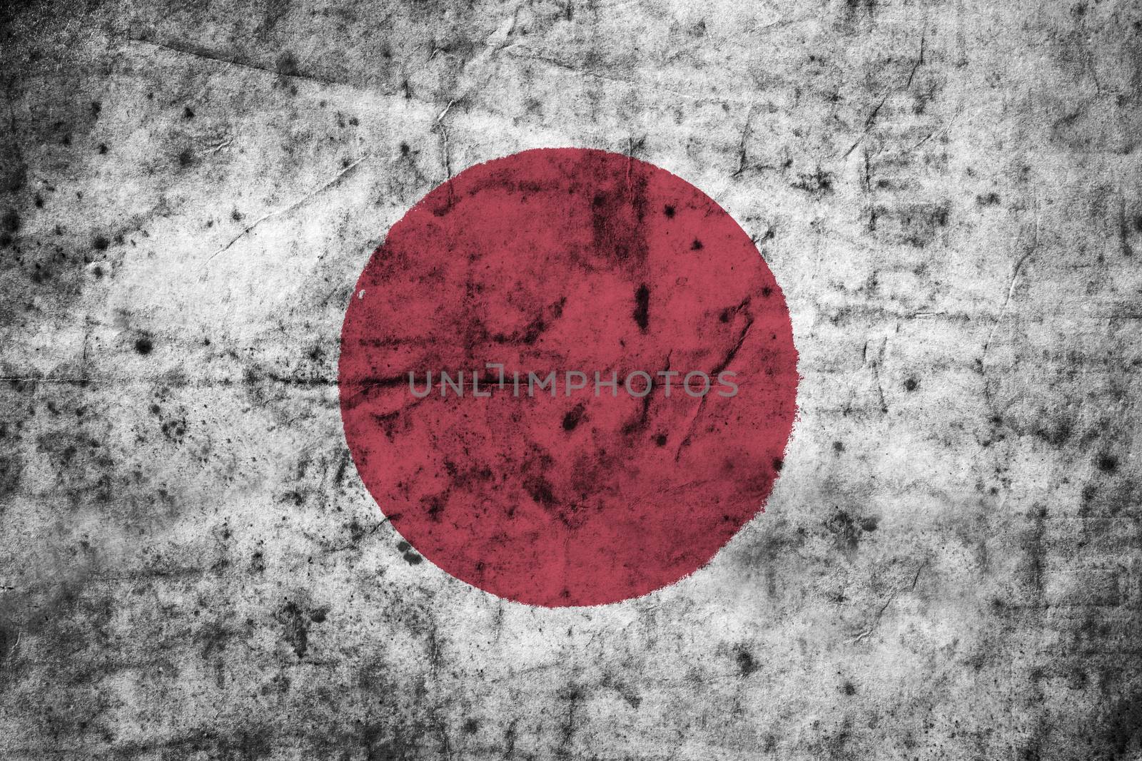 Japan flag with high detail of old dirty crumpled paper by stockdevil