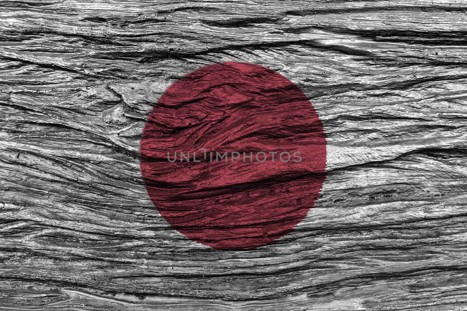 Japan flag with high detail of old wooden background . by stockdevil